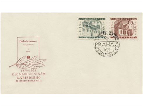 FDC – 80. Narozeniny Zdeňka Nejedlého, Betlémská kaple (1958)