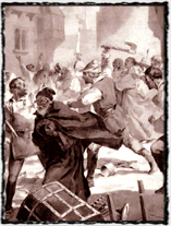 Bouře proti Židům v roce 1389. Kresba Jana Gotha. copyright http://malotridka.wz.cz
