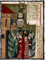 Rozmařilí představitelé církve ve spárech Antikrista. Jenský kodex (počátek 16. století). copyright http://36.media.tumblr.com