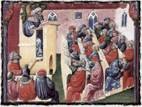 Vyučování na středověká univerzitě (druhá polovina 14. století). copyright http://www.studentpoint.cz