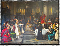 Mistr Jan Hus před koncilem kostnickým (malba Václav Brožík, 1883)