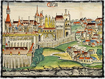 Budín, kam Vladislav přenesl v roce 1490 své sídlo. (rytina z r. 1493).