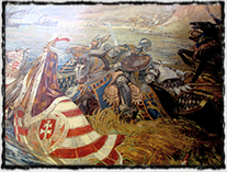 Zikmundův útěk z bitvy u Nikopole (obraz Ference Lohra, r. 1896)